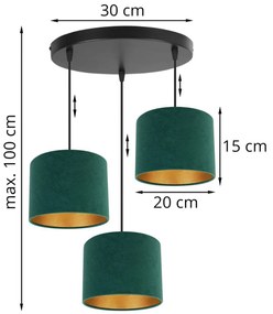 Závesné svietidlo MEDIOLAN, 3x textilné tienidlo (výber z 10 farieb), (výber z 3 farieb konštrukcie), O, G