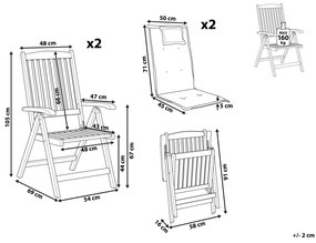 Sada 2 záhradných skladacích stoličiek z tmavého akáciového dreva s červenými vankúšmi AMANTEA Beliani