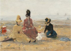 Sklenený obraz - Eugène Boudin, On the Beach, Trouville, reprodukcia (70x50 cm)