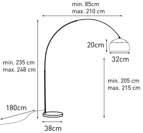Moderná oblúková stojaca lampa mosadz s mramorovým podstavcom a čiernym tienidlom 32,5 cm - XXL