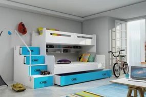 Poschodová posteľ MAX 3 rozšírená 200x120 biela - modrá