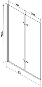 Mexen Castor, 2-krídlová vaňová zástena 80 x 150 cm, 6 mm číre sklo, čierny profil, 892-080-002-70-00