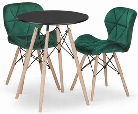 Jedálenský stôl TODI čierny 60 cm s dvoma stoličkami LAGO zelené