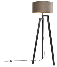 Stojaca lampa trojnožka čierna s hnedým tienidlom a zlatom 50 cm - Puros