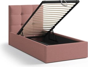 Ružová čalúnená jednolôžková posteľ s úložným priestorom s roštom 90x200 cm Phaedra – Micadoni