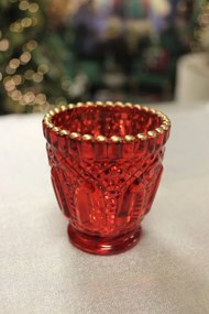 Červený sklenený svietnik na čajovú sviečku 7cm