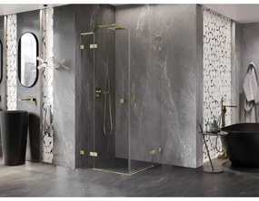 Mexen Lunar, L Duo výklopný sprchový kút 105 x 105 cm, 8mm číre sklo, zlatý matný profil, 834L-105L-105P-55-00