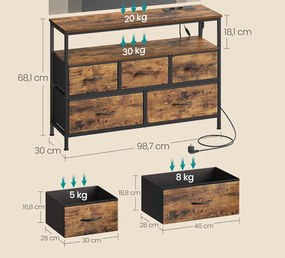 Komoda s LED osvetlením a nabíjacou stanicou Vasagle Mory 98,7 cm hnedá/čierna