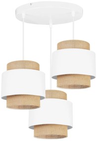Závesné svietidlo Boho, 3x jutové/biele textilné tienidlo, o