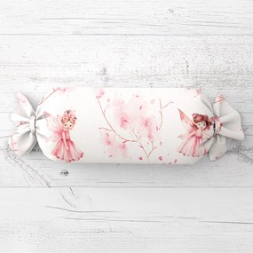 Biante Detský vankúš valec bonbon Sandra SA-684 Ružové víly na bielom 15x100 cm