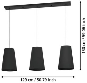 Eglo 390133 - Luster na lanku PETROSA 3xE27/40W/230V čierna