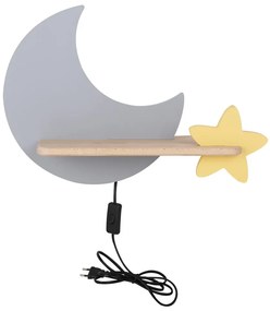Candellux MOON Nástenné svietidlo 5W LED IQ KIDS WITH CABLE, SWITCH AND PLUG GRAY+GOLDEN 21-75727