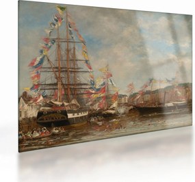 Sklenený obraz - Eugène Boudin, Festival in the Harbor of Honfleur, reprodukcia (70x50 cm)
