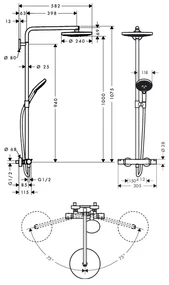 Hansgrohe Raindance Select S, Showerpipe 240 2jet s termostatom, chrómová, HAN-27129000