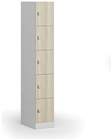 Šatníková skrinka s úložnými boxmi, 5 boxov, 1850 x 300 x 500 mm, otočný zámok, laminované dvere, dub prírodný