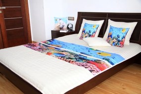 Modro krémové prehozy na detské postele s potlačou morského dna