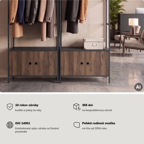 Kancelársky regál otvorený s tyčou na oblečenie, do recepcie a čakárne, kovový, antracitový/orech, 800x2200x400 mm: ARIEL Eco Design