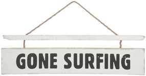 Biela závesná drevená ceduľa Gone Surfing - 70*2*20 cm