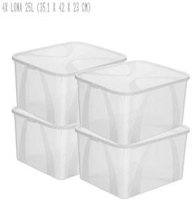 Sada 4 kusov úložných boxov s vekom, Rotho LONA, 42x35x23 (25l) SADA