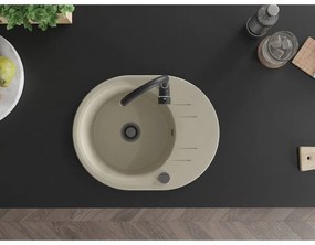 Mexen Kevin, drez granitový 586x458x190 mm, 1-komorový a čierna matná batéria Telma, béžová, 6517-69-670200-70