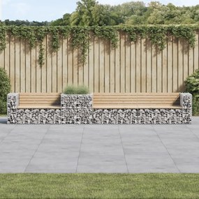 Záhradná lavička s gabiónovým košom masívne borovicové drevo 3196248