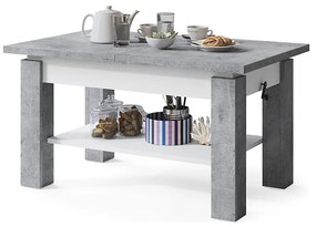 Rozkladací konferenčný/jedálenský stôl s policou ADONIS betónová sivá/biela