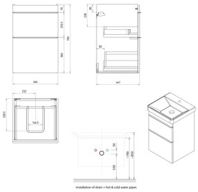 Sapho, SITIA umývadlová skrinka 46,4x70x44,2cm, 2x zásuvka, dub strieborný, SI050-1111