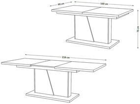 NOBLE NOIR Biely Mat/Antracit (Tmavo Šedý) - ROZKLADANÝ STÔL DO 218 cm, pre 8, 10 osôb.