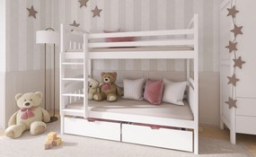 Detská poschodová posteľ z masívu borovice GABINA so zásuvkami 200x90 cm - biela