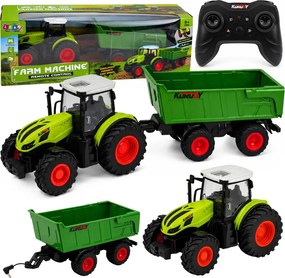 LEAN Toys Poľnohospodársky traktor s vyklápacím prívesom, diaľkovo ovládaný RC, so svetlami, mierka 1:24