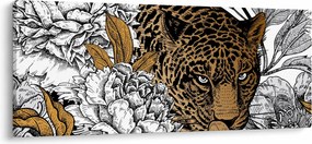 Obraz - Leopard medzi kvetmi (120x50 cm)