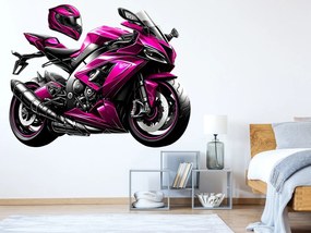 Ružová motorka textilní prelepiteľná nálepka na stenu hárok 45 x 35 cm