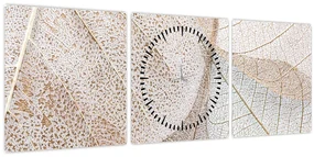 Obraz - Béžové listy (s hodinami) (90x30 cm)