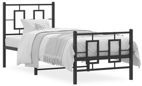 Kovový rám postele s čelom a podnožkou čierny 75x190 cm 374249