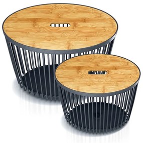 Set 2 univerzálnych oválnych košov s bambusovým vekom, 30 + 55 l, prírodné drevo / antracit
