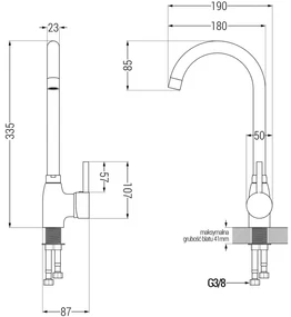 Mexen Bruno, 1-komorový granitový drez s odkvapkávačom 795x495x200 mm a čierna kuchynská batéria Telma, šedá, 6513-71-670200-70-B
