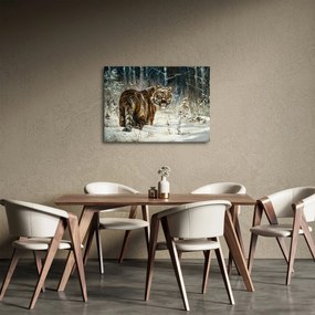 Obraz - Tiger v zasneženom lese, olejomaľba (70x50 cm)