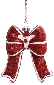 Červená trblietavá vianočná ozdoba mašle Chic - 9*3*11 cm
