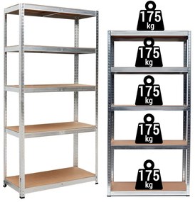 Regál CONOR 180x90x30 cm strieborný