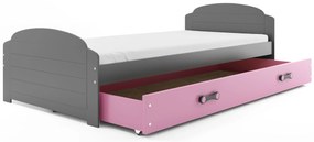 Interbeds Jednolôžková posteľ Lili2 Grafit pre teenagerov 200x90 s matracom a šuplíkom - ružová