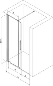 Mexen Velar, posuvné sprchové dvere do otvoru 140 cm, 8mm číre sklo, brúsený grafit, 871-140-000-01-95