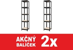 Akcia 2x Regál 180x75x40 cm lakovaný 5-policový, nosnosť 875 kg - čierny - 2ks