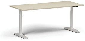 Výškovo nastaviteľný stôl OBOL, elektrický, 675-1325 mm, doska 1800x800 mm, biela zaoblená podnož, breza