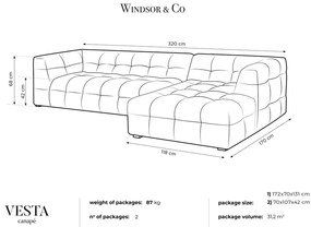Sivá zamatová rohová pohovka Windsor &amp; Co Sofas Vesta, pravý roh
