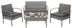 Záhradná súprava 2 kresiel, pohovky a stolíka HWC-F56 - sivá, vankúše tmavosivá