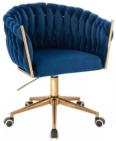 LuxuryForm DESIGN Stolička NORDEN VELUR na zlatej podstave s kolieskami - modrá