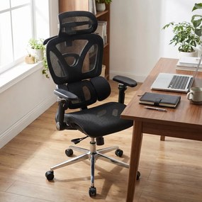 Kancelárska ergonomická stolička PORTE II — sieťovina, čierna