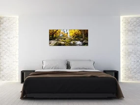 Obraz - Vodopády v jesennej krajine, žlté (120x50 cm)