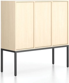 Kancelárska skriňa FRAME, nízka, čierna podnož, 3x dvere, 1299 x 450 x 1331 mm, PUSH-lock, breza