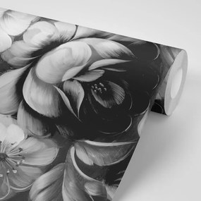 Samolepiaca tapeta čiernobiele kvety v impresionistickom štýle
